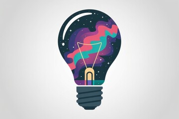 A digital illustration of a glowing light bulb featuring a vibrant, swirling galaxy inside