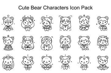 Fototapeta premium Cute Bear Characters Icon Pack