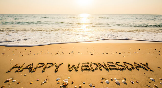Happy Wednesday Beach Sunset Message - Powered by Adobe