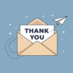 "Thank You Envelope Vector &ndash; Message Card with Paper Plane Illustration for Gratitude and Appreciation"