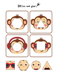 Fun Page with Monkey Shapes Cut, Match, and Learn Activity