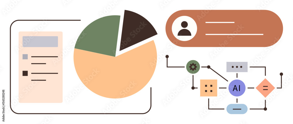 Poster pie chart alongside user profile, connected ai elements, and data dashboard. ideal for machine learn