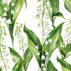 Obraz premium Pattern of lily of the valley watercolor motifs, isolated on white background