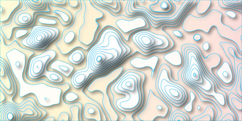 3D Papercut Stylized White topographic contour scheme and terrain. Abstract lines background paper texture Imitation of a geographical map shades beautiful white color palette colors, waves and layers