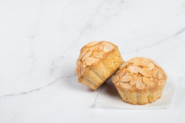 Almond cake. White background. Copy space