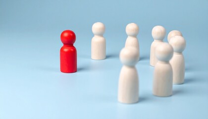 Red figure standing out from a group of white figures, symbolizing leadership and individuality