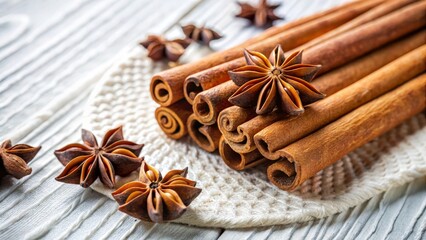 Aromatic Cinnamon Sticks and Star Anise on a Textured Surface