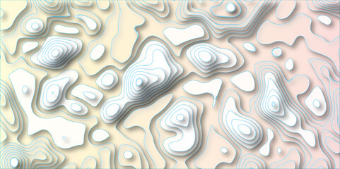 3D Papercut Stylized White topographic contour scheme and terrain. Abstract lines background paper texture Imitation of a geographical map shades beautiful white color palette colors, waves and layers