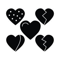 Collection of Heart Icons Whole, Broken, and Patched Hearts