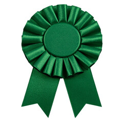 Classic Green Award Ribbon Rosette with Long Tails, Front View, isolated on a transparent background PNG