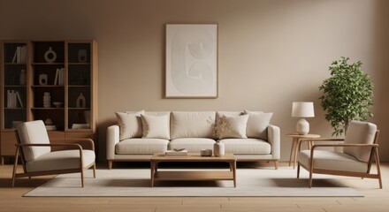 Fototapeta premium Living Room with Minimalist Design and Neutral Color Palette