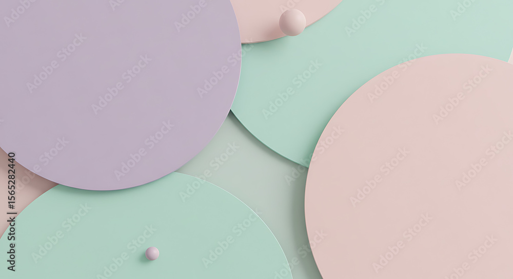 Poster a modern, abstract background of overlapping circles and spheres in soft pastel colors. a gentle, ge