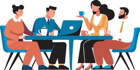 Diverse groups of professionals are engaged in team meetings around a table