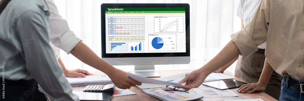 Aufkleber Spreadsheet document information financial startup concept. data and graphs in spreadsheet documents for online analysis project dashboard accounting digital brisk