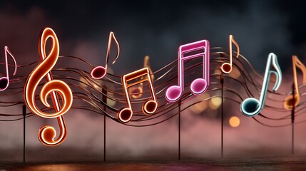 Vibrant musical notes dance on staves