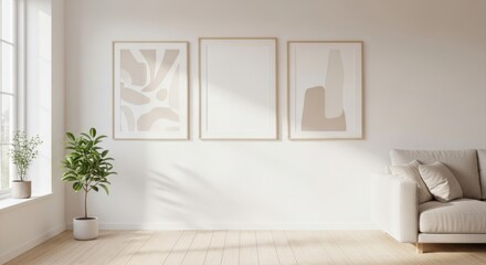 Living Room Interior with Minimalist Art and Plant