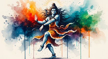 Lord Shiva Nataraja: Cosmic Dance Watercolor Art