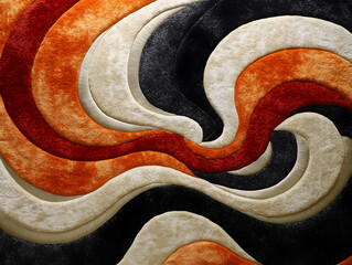 Swirling Colors and Textures of a Unique Carpet: A close-up image shows the soft, undulating curves of a high-quality carpet, showcasing a vibrant blend of colors and tactile textures.