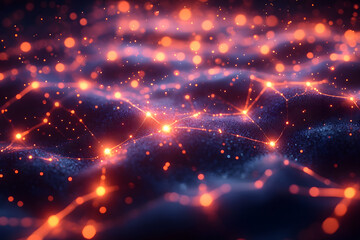 Abstract Network: An abstract illustration depicting a vibrant network of interconnected nodes glowing with warm, vibrant colors.