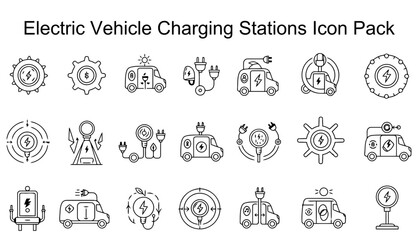 Electric Vehicle Charging Stations Icon Pack