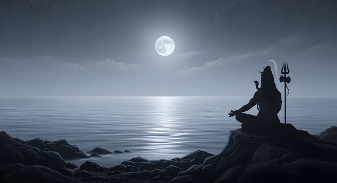 Lord Shiva's Moonlit Ocean Meditation