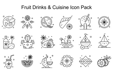 Obraz premium Fruit Drinks & Cuisine Line Icons