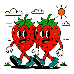 Joyful Strawberry Duo A Whimsical Illustration of Summer Fruit Friends