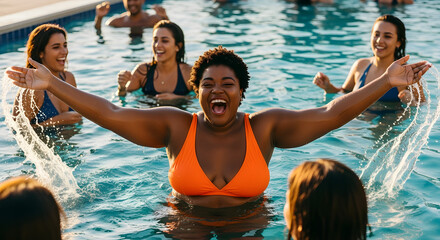 Joyful Friends Splashing in Pool: Summer Fun