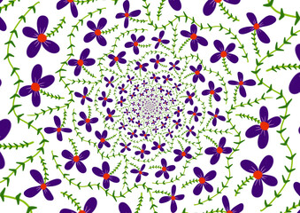 A vibrant, swirling pattern of flowers and green vines, creating a dazzling and hypnotic floral design.