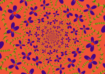 A vibrant, swirling pattern of flowers and green vines, creating a dazzling and hypnotic floral design.