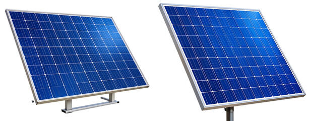  Single Tilted Blue Solar Panel with Mounting Frame, Isolated on Transparent Background PNG