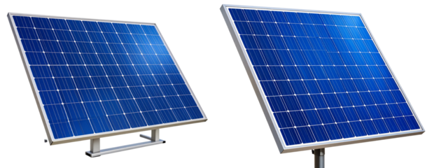Single Tilted Blue Solar Panel with Mounting Frame, Isolated on Transparent Background PNG