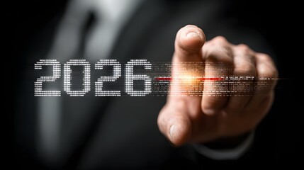 2026 Digital Future: Businessman Activating Data Interface