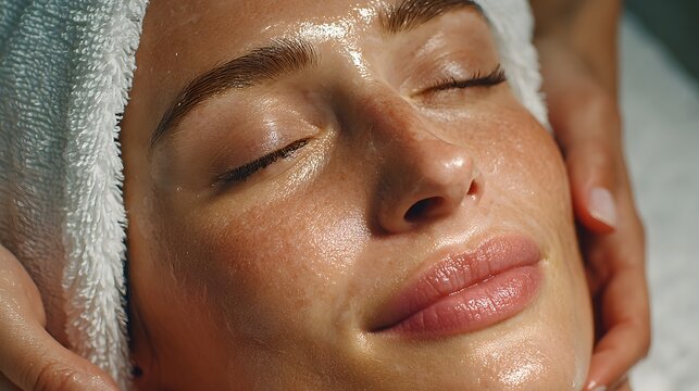 Relaxing Facial Spa: Serene Woman Enjoying a Rejuvenating Beauty Treatment