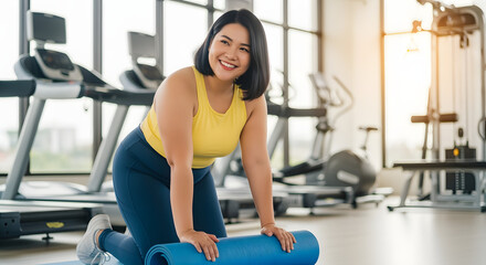 Happy Plus Size Woman Preparing for Gym Workout