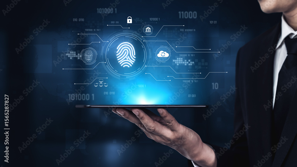 Poster biometric fingerprint identification and cybersecurity system ensuring secure access, identity verif