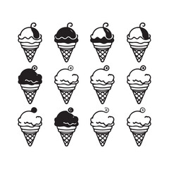 ice cream cone silhouette vector set, ice cream cone icon bundle