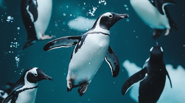 Penguins swimming underwater
