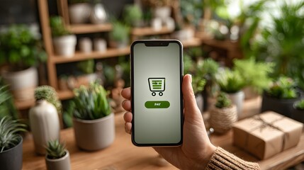 Online Shopping for Plants: Woman Using Phone to Purchase Plants