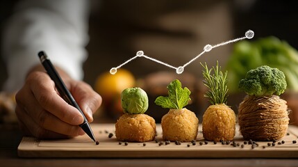 Sustainable Food: Person Drawing Growth Chart Over Vegetables