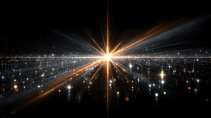 Abstract Light Burst: Golden and Silver Particles on Black Background