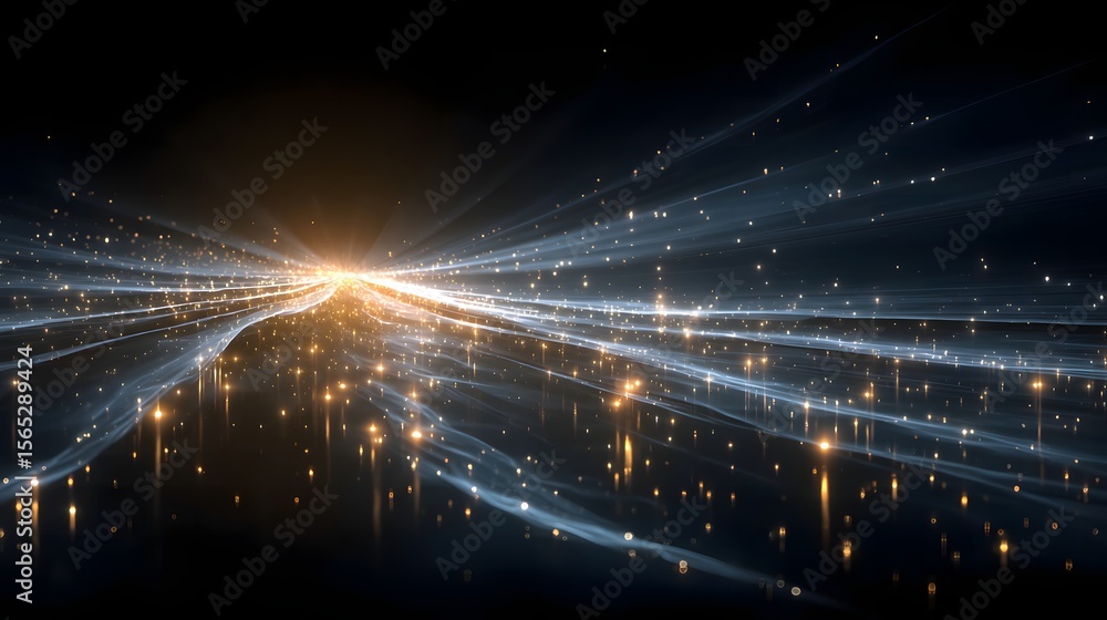 Poster abstract data stream: futuristic light trails against dark background