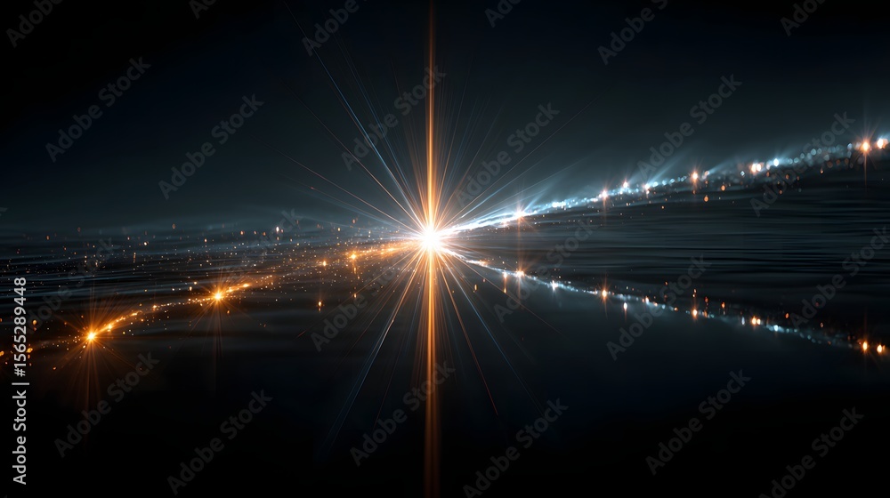 Poster mirrored light streams: symmetrical abstract design with glowing elements