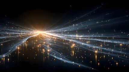 Abstract Data Stream: Futuristic Light Trails Against Dark Background