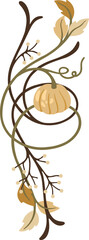 Autumnal Art Nouveau element with leaves and pumpkins. Seasonal Vintage decor. Vector.