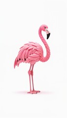 Fototapeta premium Creative pink flamingo figurine made of clay on white background 