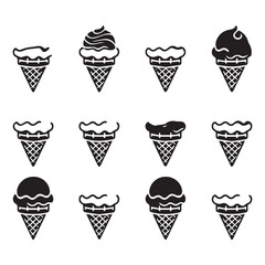 ice cream cone silhouette vector set, ice cream cone icon bundle