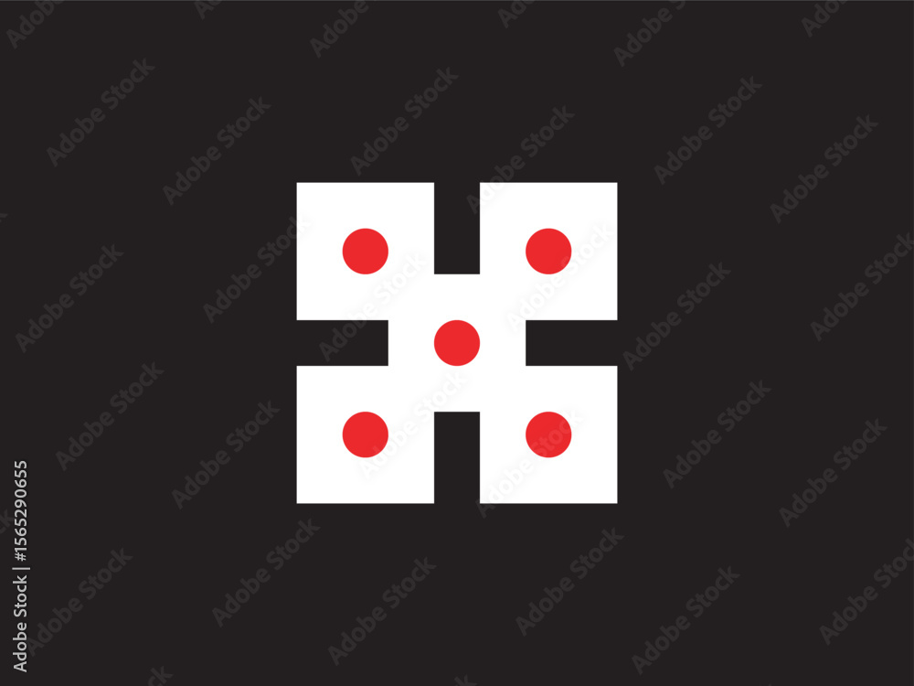Poster minimalist geometric abstract shape with red circle on white square element