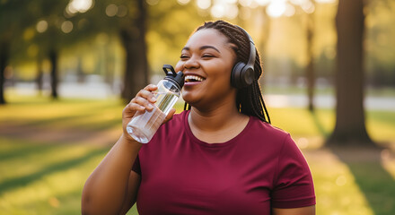 Happy Woman Rehydrating After Workout