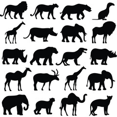 Animal silhouettes showcase diverse wildlife, with a majestic lion, graceful giraffe, and imposing elephant adding to the collection.